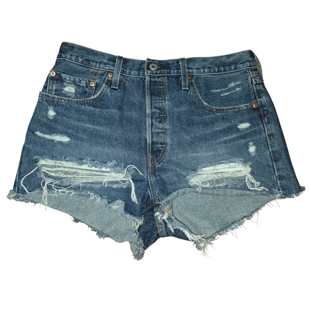 Levis‎ 501 Original Distressed Denim Shorts Womens Size 31 Distressed Cut Off